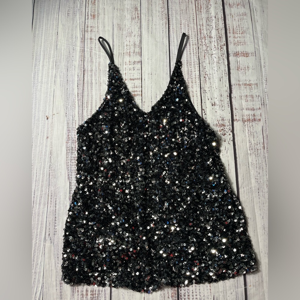 Black Sequin Camosole Top by On the 5th. Size small very “showgirl”